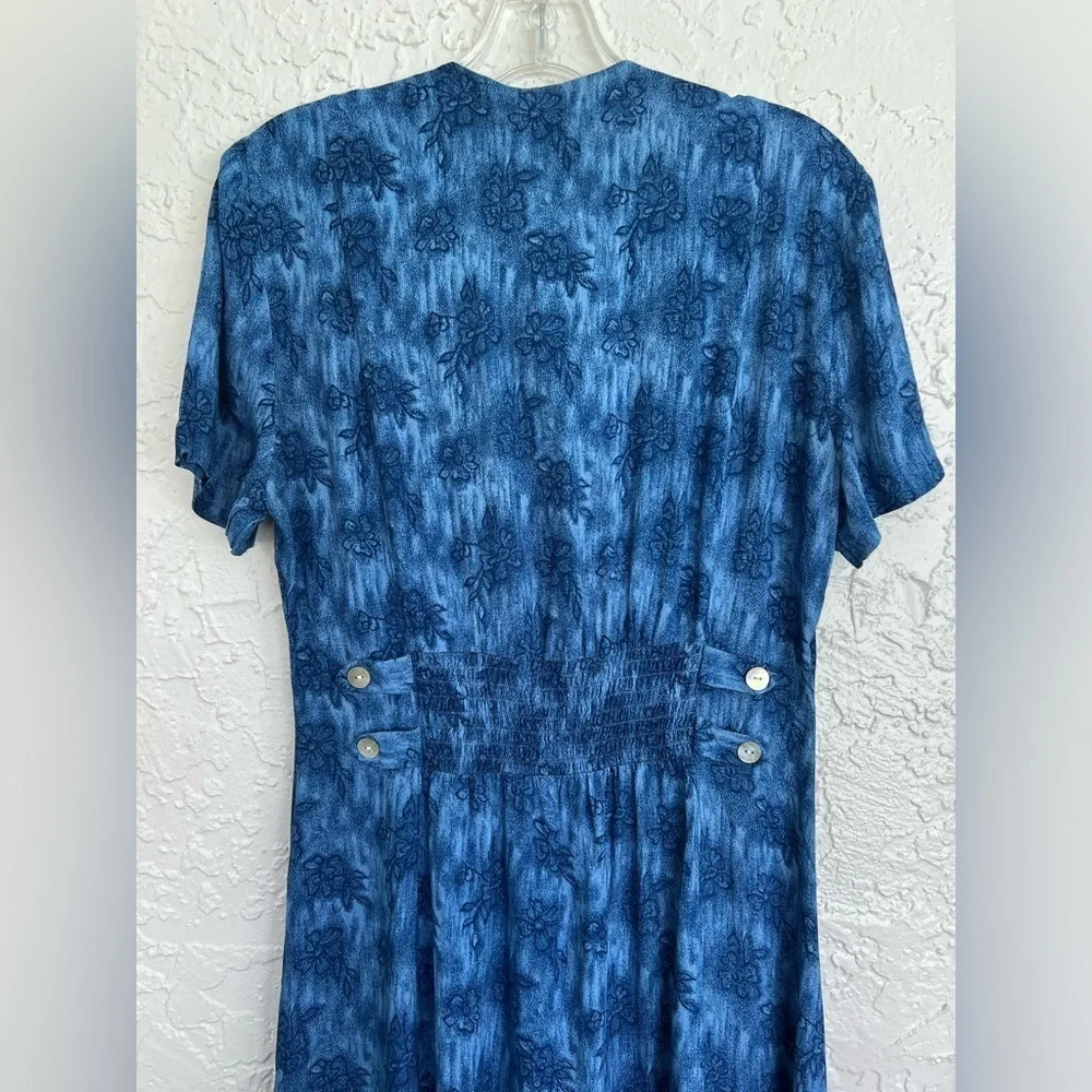 Betsy Lauren Womens Floral Maxi Dress Blue Button Up Cottagecore Vintage Size 6